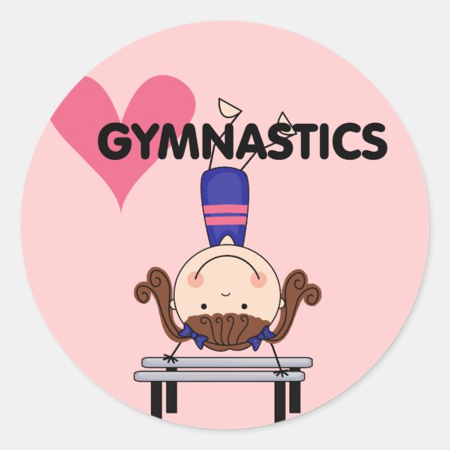 GYMNASTICS - Brünette Girl Handständer Runder Aufkleber (Vorderseite)