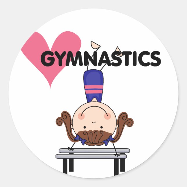 GYMNASTICS - Brünette Girl Handständer Runder Aufkleber (Vorderseite)