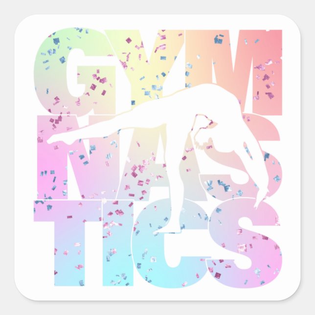 Gymnastics Confetti Letters Quadratischer Aufkleber (Vorderseite)