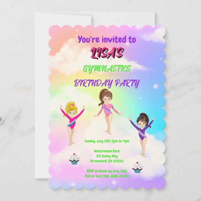 GYMNASTICS Einladung zur Geburtstagspartei (Vorderseite)
