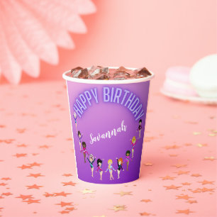 Gymnastics Friends "Happy Birthday" Lila Ombre Pappbecher