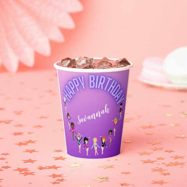 Gymnastics Friends "Happy Birthday" Lila Ombre Pappbecher (Insitu)