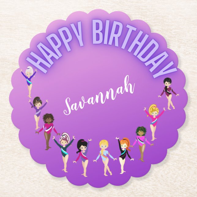 Gymnastics Friends "Happy Birthday" Lila Ombre Untersetzer (Vorderseite)