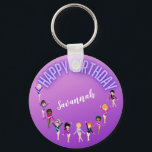 Gymnastics Friends "Happy Birthday" Purple Ombre   Schlüsselanhänger<br><div class="desc">Gymnastics Friends "Happy Birthday" Purple Ombre Party design personalized with the name of your gymnast!</div>