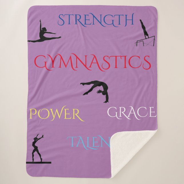 GYMNASTICS GROSSES SHERPA FLEECE BLANKET IN LILA. SHERPADECKE (Vorderseite)