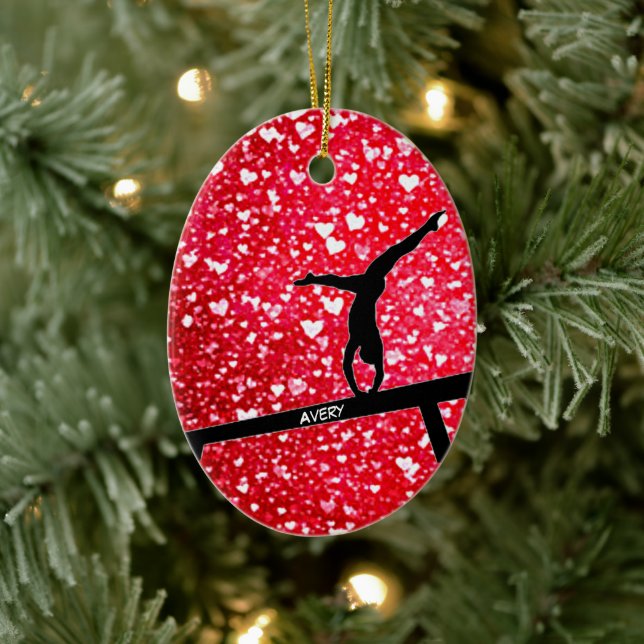 Gymnastics Hearts Balance Beam Ceramic Ornament (Baum)