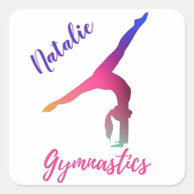 Gymnastics Kickover Pink Purple Personalized Quadratischer Aufkleber (Vorderseite)