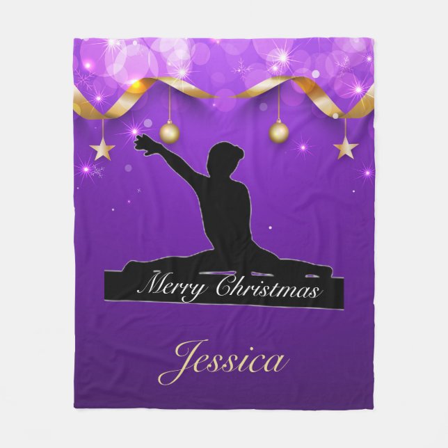 Gymnastics "Merry Christmas" Purple & Gold Fleecedecke (Vorderseite)