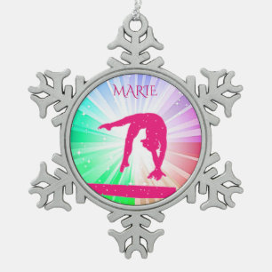 GYMNASTICS PEWTER SCHNEEFLAKE BAUMORNAMENT. SCHNEEFLOCKEN Zinn-Ornament