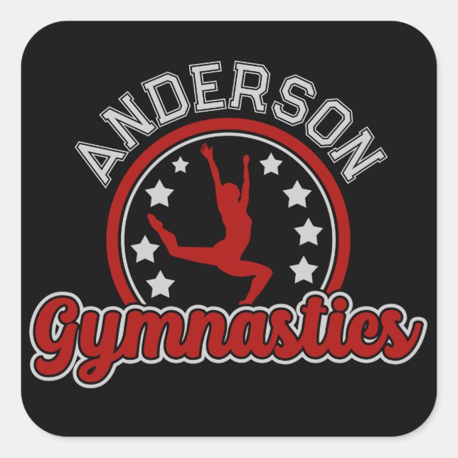 Gymnastik ADD NAME Gymnast Vault Floor Athlete Quadratischer Aufkleber (Vorderseite)