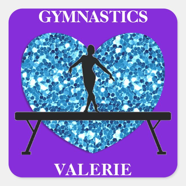 Gymnastik Balance Beam Lila Aquamarin Quadratischer Aufkleber (Vorderseite)