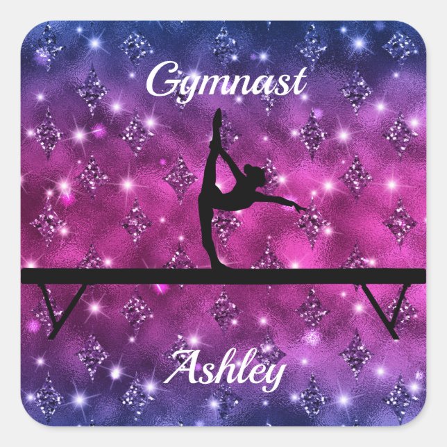 Gymnastik Beam Glam Quadratischer Aufkleber (Vorderseite)