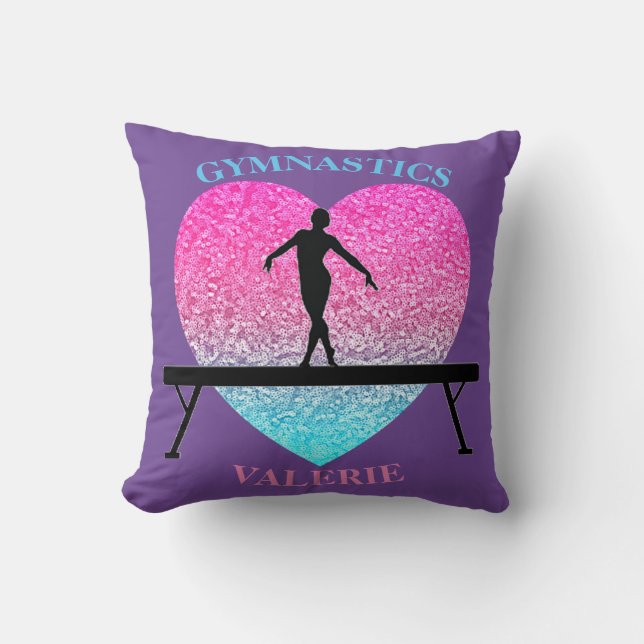 Gymnastik Beam Heart Throw Kissen mit ihrem Namen (Vorderseite)