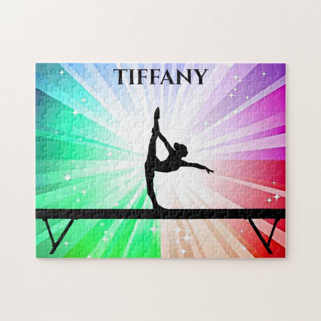 "Gymnastik beleuchtet Rätsel mit Gymnast auf Strah (Horizontal)