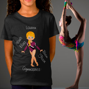 Gymnastik Blonde, blaue Augen, Burgund Leotard T-Shirt
