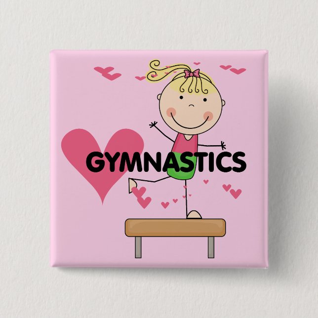 GYMNASTIK - blonde Mädchen-Schwebebalken-T-Shirts Button (Vorderseite)
