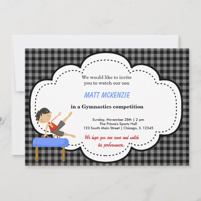 Gymnastik Boy Competition (Black) Einladung (Vorderseite)