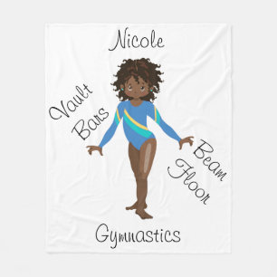 Gymnastik Brünett, braune Augen, Blauer Leotard Fleecedecke
