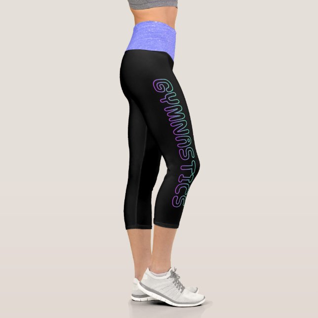 Gymnastik Bubble Schriftart mit Lila Waistband Capri Leggings (Rechts)