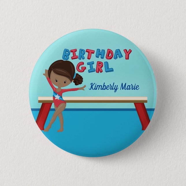 Gymnastik Custom African American Birthday Girl Button (Vorderseite)