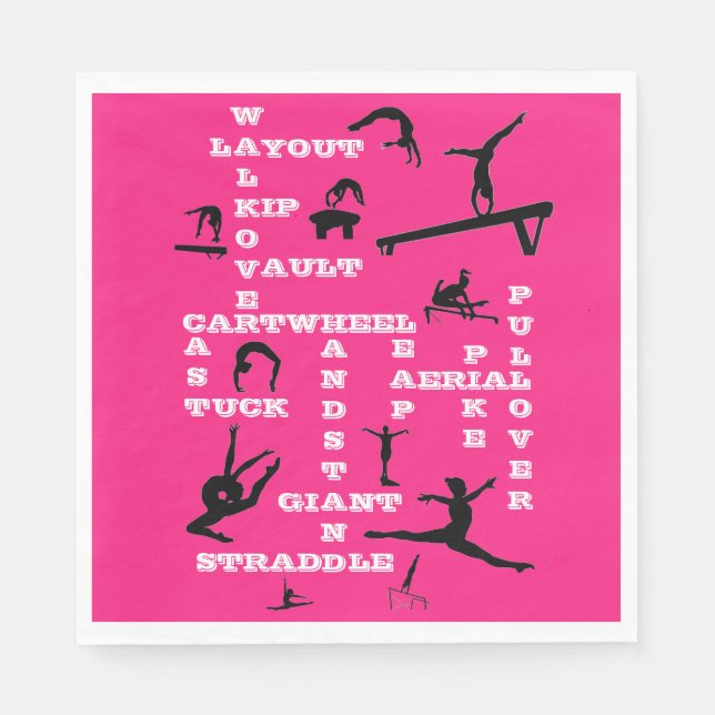 Gymnastik Fähigkeiten Crossword Pink Paper Napkins Serviette (Vorderseite)
