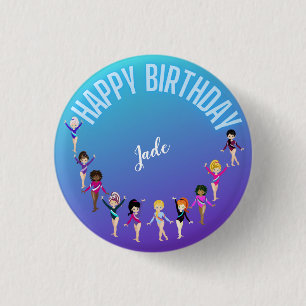 Gymnastik Freunde "Happy Birthday" Türkis Button