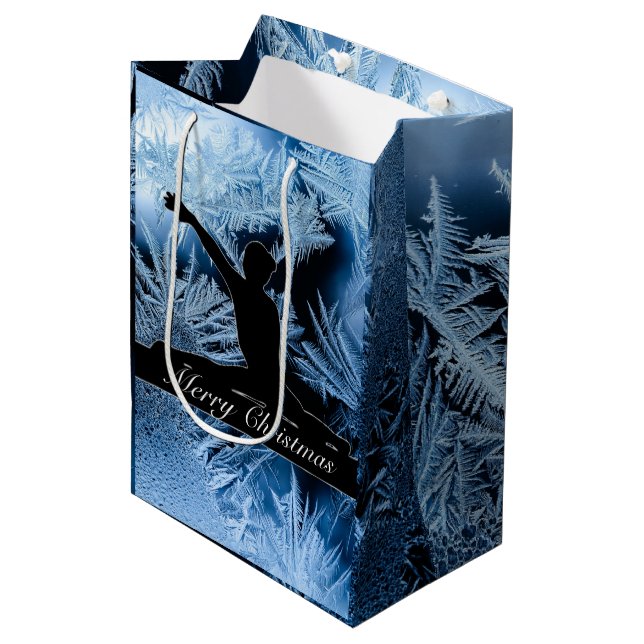 Gymnastik "Frohe Weihnachten" gefroren Mittlere Geschenktüte (Vorderseite Schrägansicht)