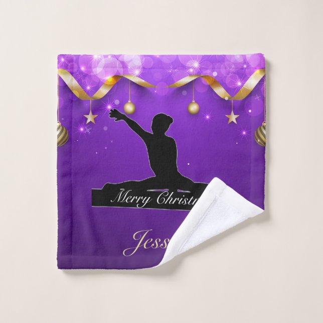 Gymnastik "Frohe Weihnachten" Lila & Gold Waschlappen (Waschlappen)