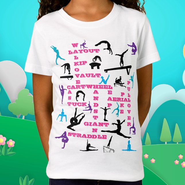 Gymnastik für Mädchen / Kreuzworträtsel / Word Sea T-Shirt (Master Every Move – The Ultimate Gymnastics Tee! 🤸‍♀️🔥)