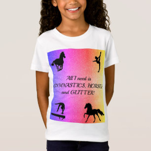 Gymnastik für Mädchen, Pferde, Glitzer T - Shirt