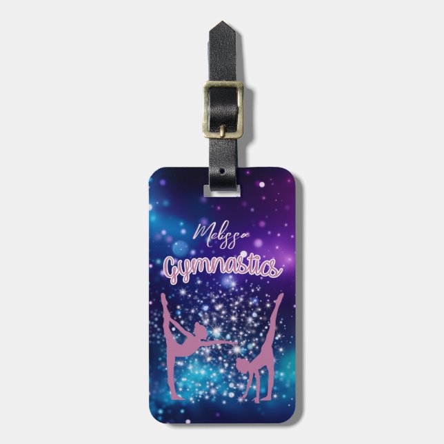 Gymnastik Galaxy Lila Türkis Personalisiert Gepäckanhänger (Vorderseite vertikal)
