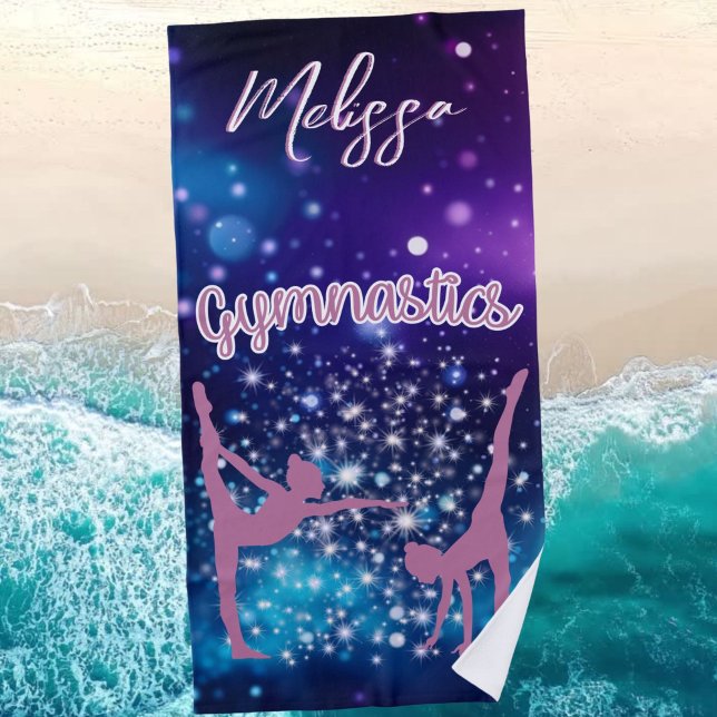Gymnastik Galaxy Lila Türkis Personalisiert Strandtuch (Gymnastics Galaxy Purple Turquoise Personalized Beach Towel)