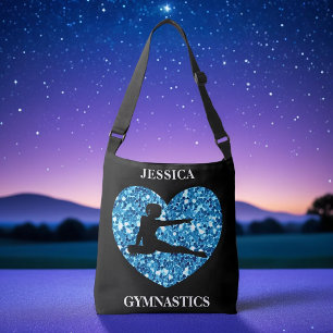 Gymnastik Girl Black mit Aquamarinem Sequin Herz Tragetaschen Mit Langen Trägern