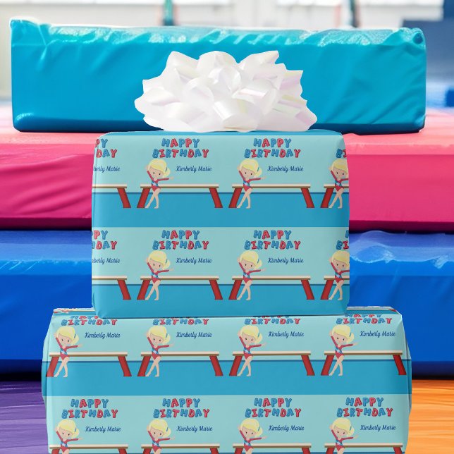 Gymnastik Girl Niedlich Blonde Gymnast Glückwunsch Geschenkpapier (Von Creator hochgeladen)