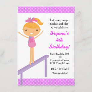 Gymnastik Girls Tumble Geburtstagsparty Einladung