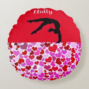 Gymnastik Girls Valentine's Hearts Rundes Kissen