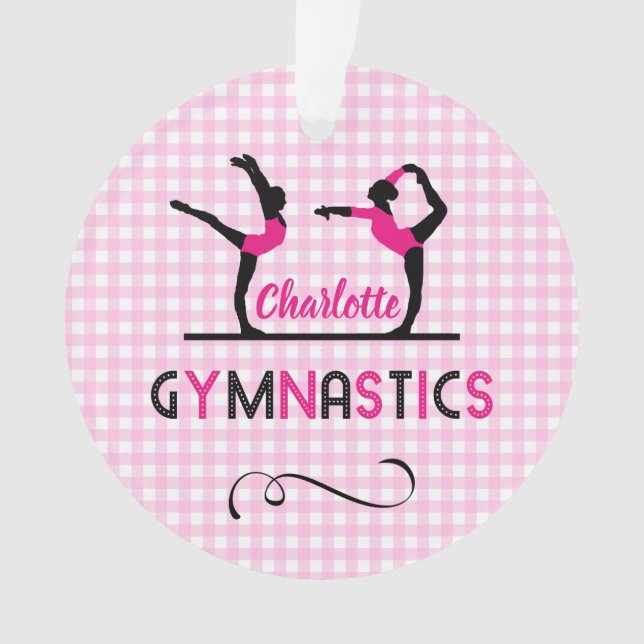 Gymnastik Gymnast Figuren Niedlich Rosa Personalis Ornament (Vorderseite)