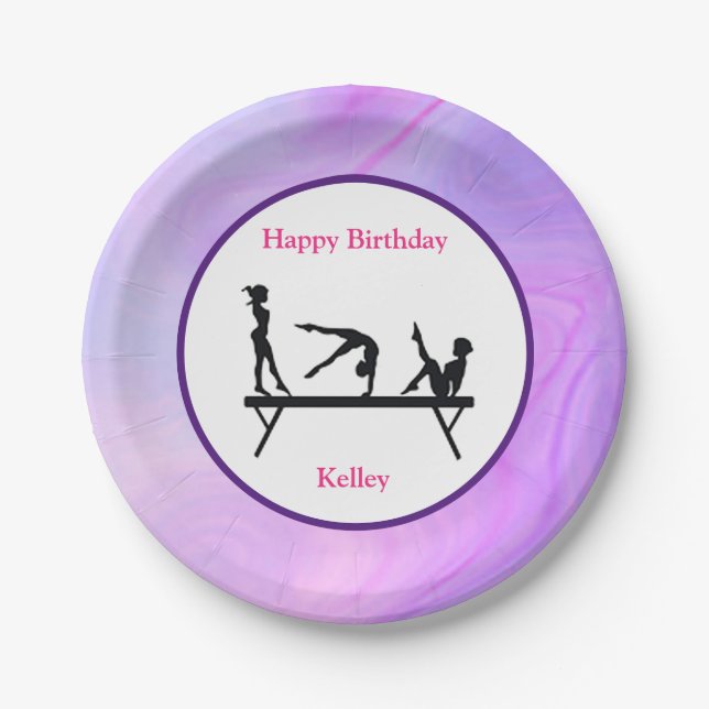 Gymnastik "Happy Birthday" Balance Beam Pappteller (Vorderseite)
