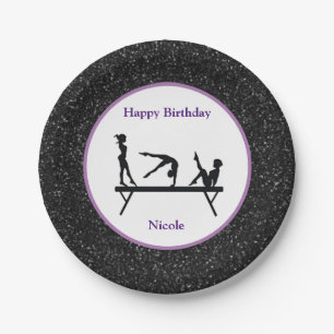 Gymnastik "Happy Birthday" Black Sparkle Pappteller