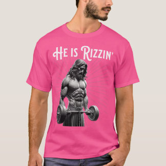 Gymnastik hebt zerrissene Muskeln er rizziert Jesu T-Shirt