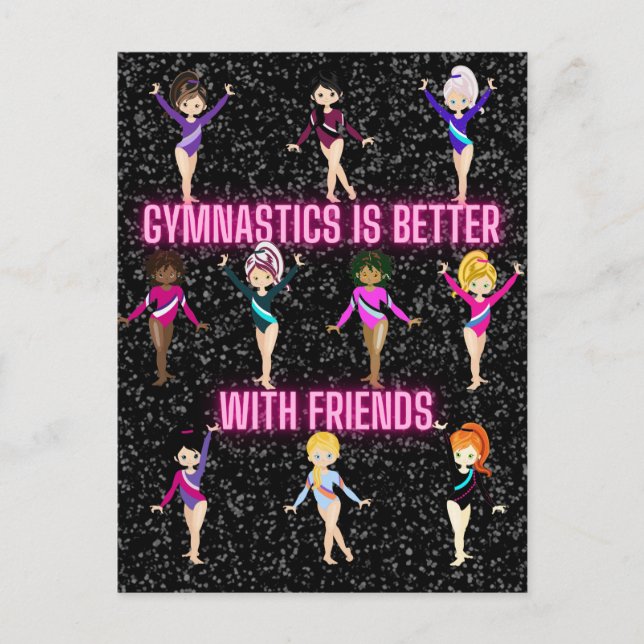 Gymnastik ist besser mit Freunden dunklen Sparkels Postkarte (Vorderseite)