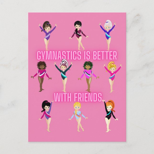 Gymnastik ist besser mit Freunden in Rosa Hübsch Postkarte (Vorderseite)