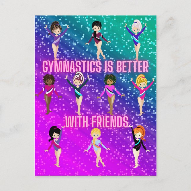 Gymnastik ist besser mit Freunden Super Sparkle Postkarte (Vorderseite)