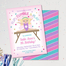 Gymnastik Jump Birthday Party Blonde Einladung