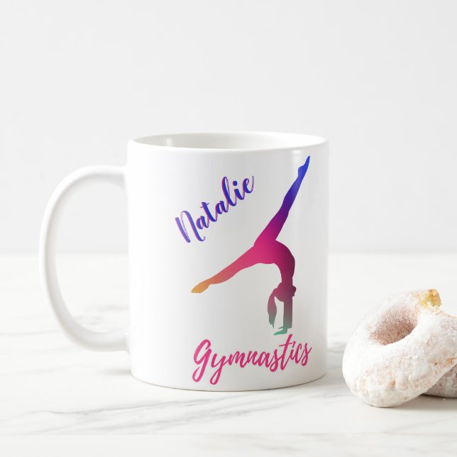 Gymnastik Kickover Pink Lila Personalisiert Kaffeetasse (Mit Donut)