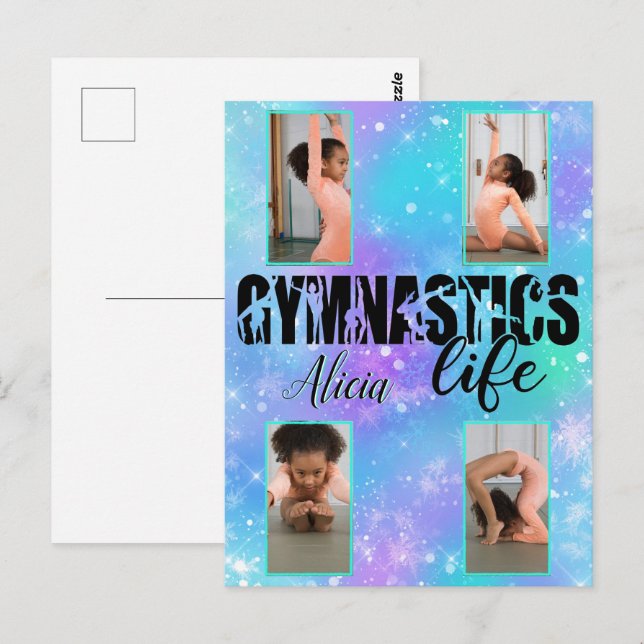 Gymnastik Leben Pastell Personalisierter Name & 4  Postkarte (Vorne/Hinten)