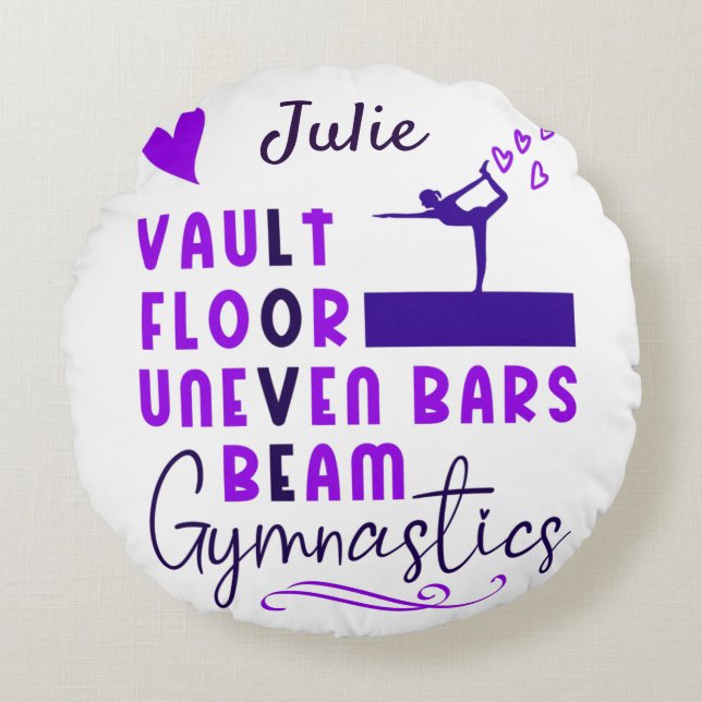 Gymnastik Liebe Vault Floor Uneven Bars Beam Rundes Kissen (Vorderseite)