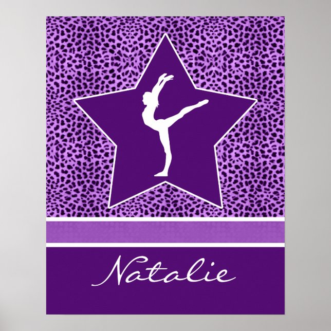 Gymnastik Lila Geparden Druck mit Monogram Poster (Vorne)