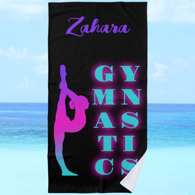 Gymnastik Lila Rosa Türkis Ombre Strandtuch (Gymnastics Purple Pink Turquoise Ombre Beach Towel by Glitter Leo's)