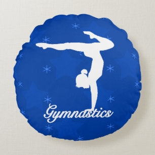 Gymnastik-Mädchen-blaue Sterne Rundes Kissen